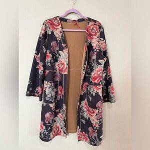 Solitaire Brown Floral Open Cardigan NWOT